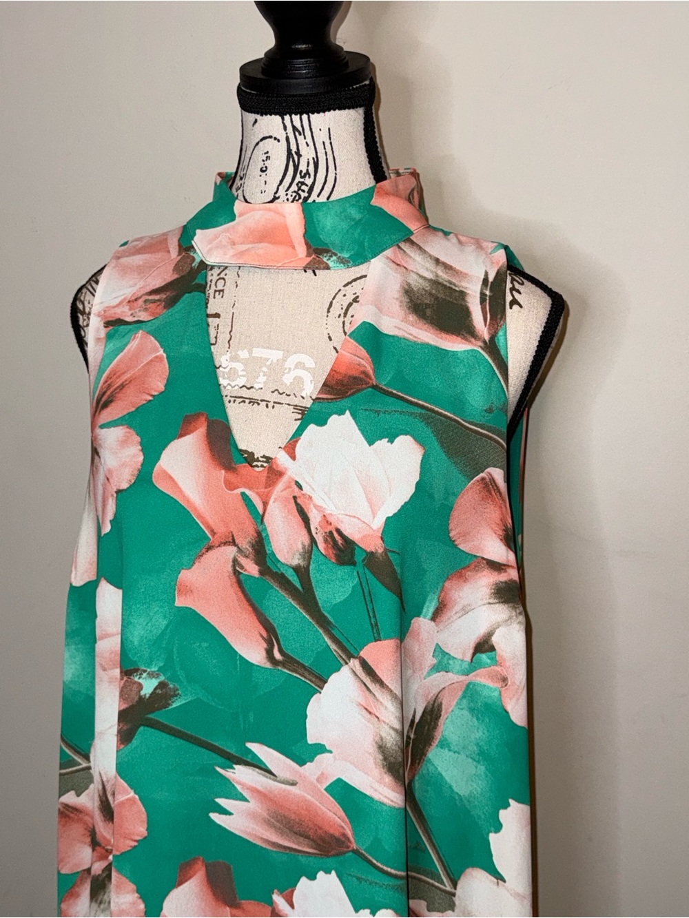 Peach Love California Teal Floral Halter Dress - Size Large - Picture 4 of 8